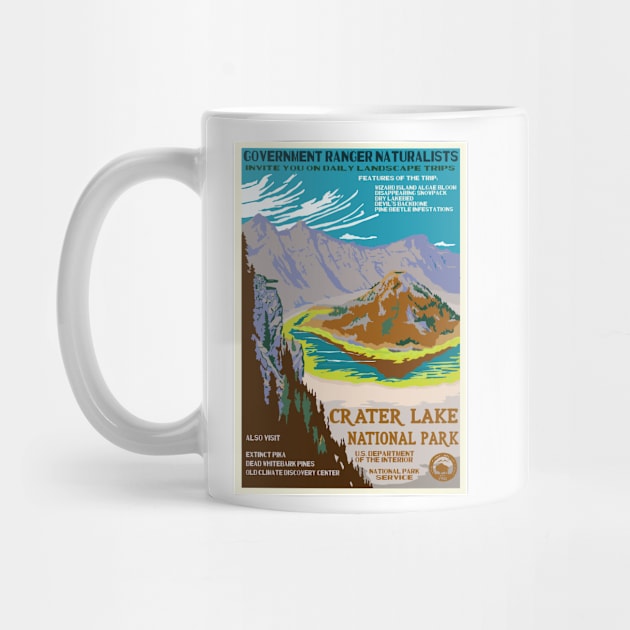 Retro WPA Poster of Crater Lake National Park Reimagined for the Future with Climate Change by HRothstein